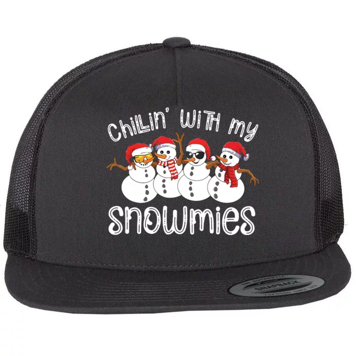 Snowman Christmas Chillin With My Snowmies Ugly Gift Flat Bill Trucker Hat