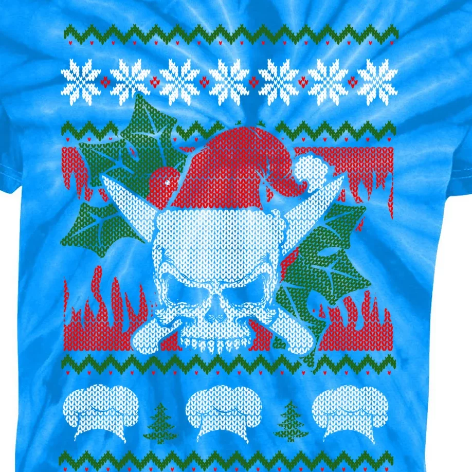 Skull Chef Culinary Gangster Ugly Christmas Santa Hat Xmas Cool Gift Kids Tie-Dye T-Shirt