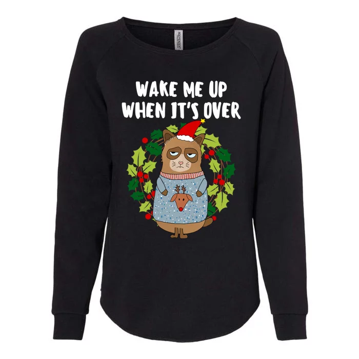 Sarcastic Christmas Cat Wake Me Up Matching Family Christmas Gift Womens California Wash Sweatshirt