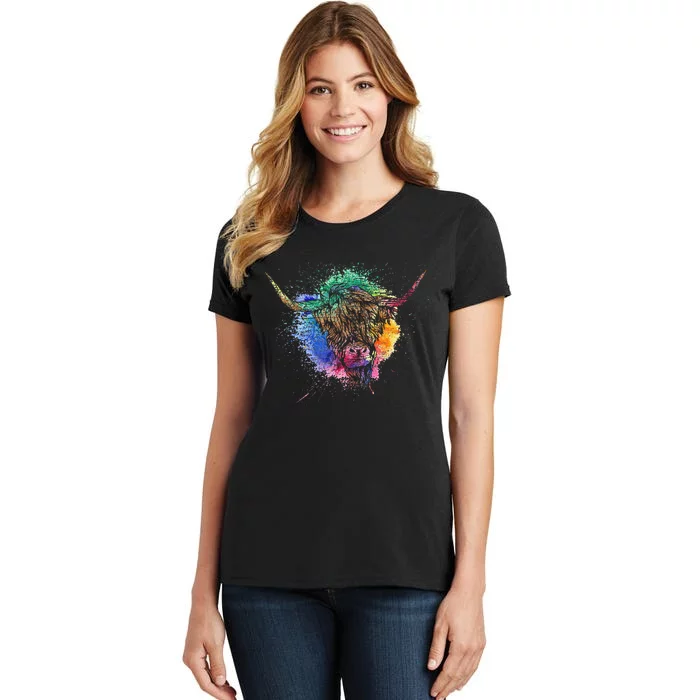 Scottish Cattle Colorful Highland Cow Animal Women's T-Shirt