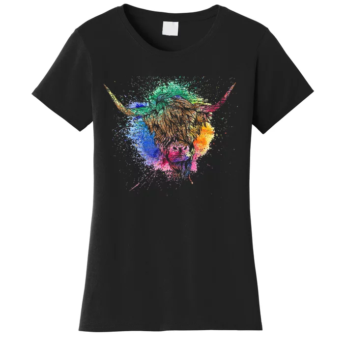 Scottish Cattle Colorful Highland Cow Animal Women's T-Shirt