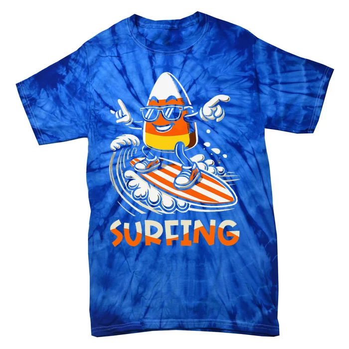 Surfing Candy Corn Halloween Tie-Dye T-Shirt