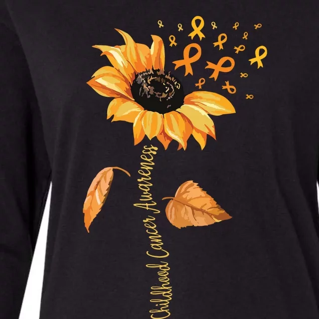 Support Childhood Cancer Awareness Sunflower Gold Ribbon Womens Cotton Relaxed Long Sleeve T-Shirt