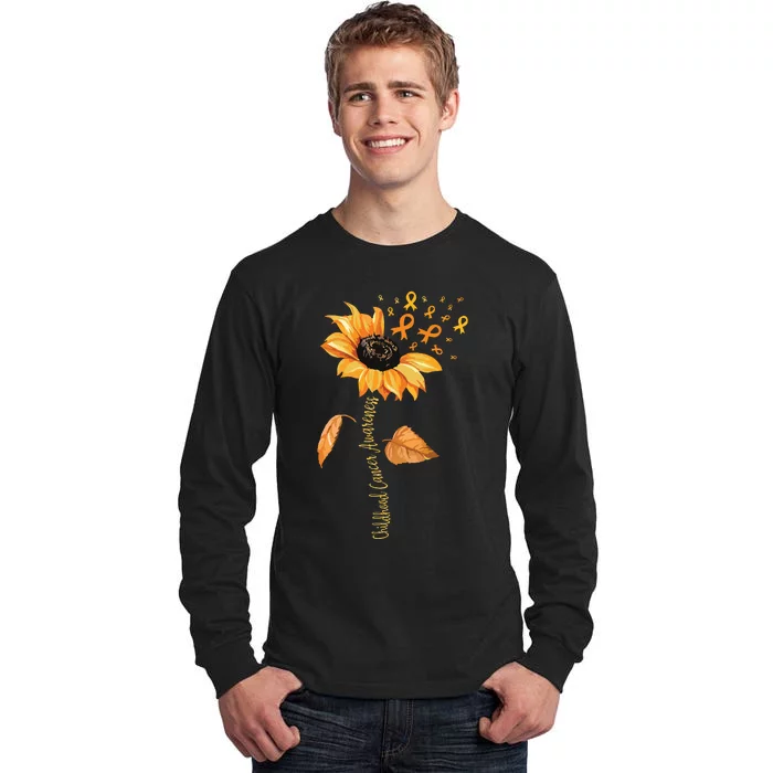 Support Childhood Cancer Awareness Sunflower Gold Ribbon Tall Long Sleeve T-Shirt