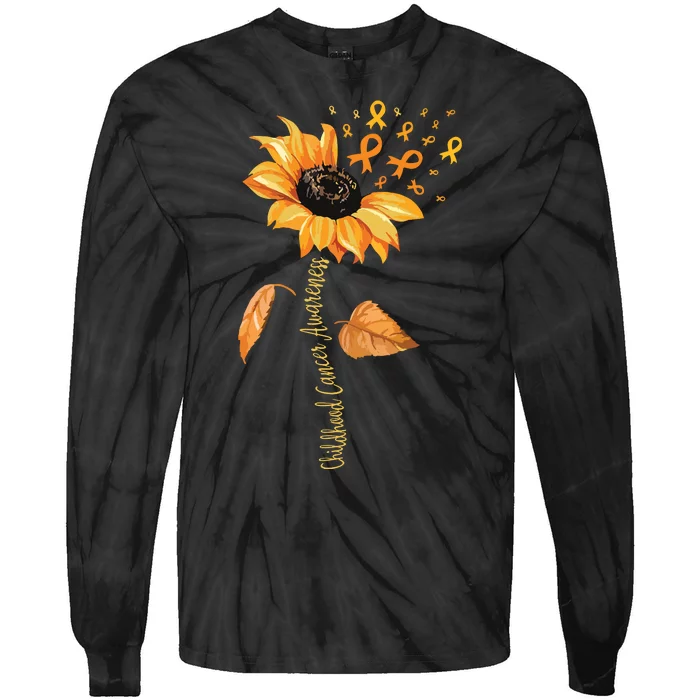 Support Childhood Cancer Awareness Sunflower Gold Ribbon Tie-Dye Long Sleeve Shirt