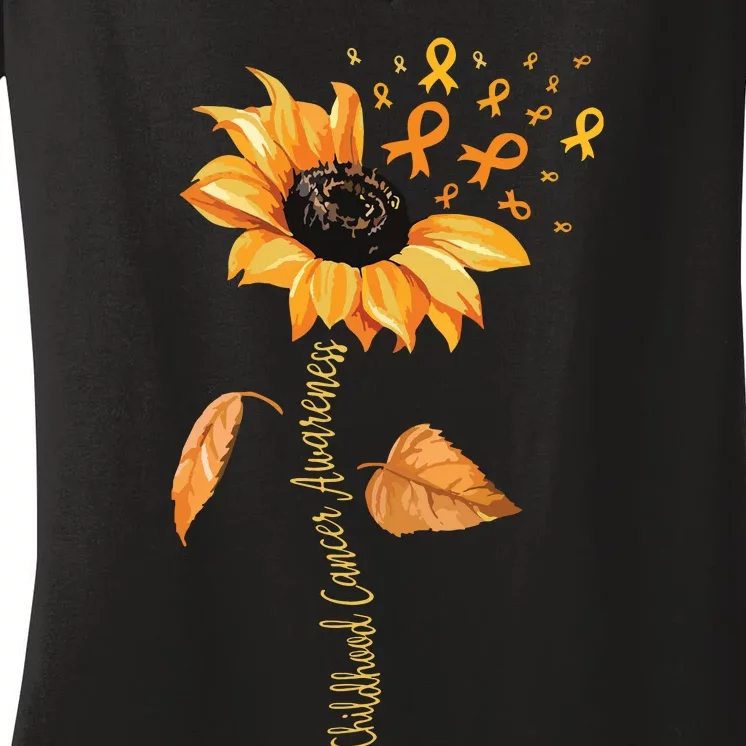 Support Childhood Cancer Awareness Sunflower Gold Ribbon Women's V-Neck T-Shirt