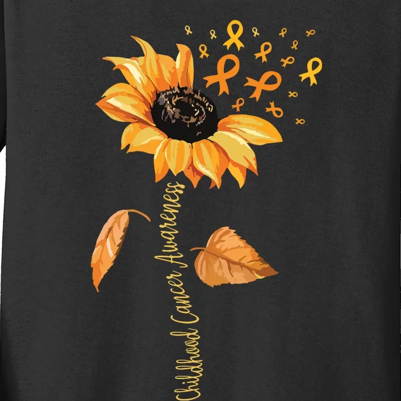 Support Childhood Cancer Awareness Sunflower Gold Ribbon Kids Long Sleeve Shirt