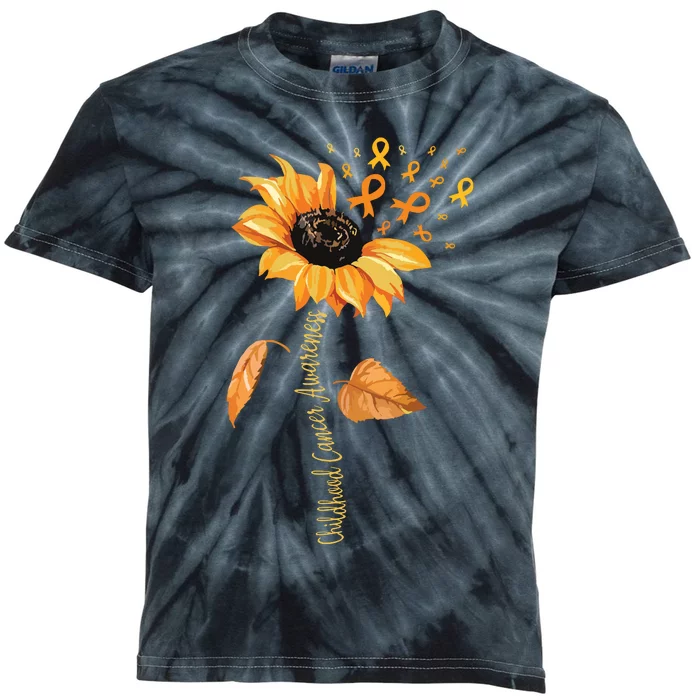 Support Childhood Cancer Awareness Sunflower Gold Ribbon Kids Tie-Dye T-Shirt