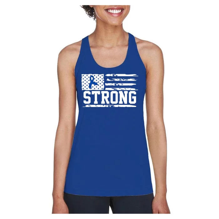 Strong Colon Cancer Awareness Flag Women's Racerback Tank