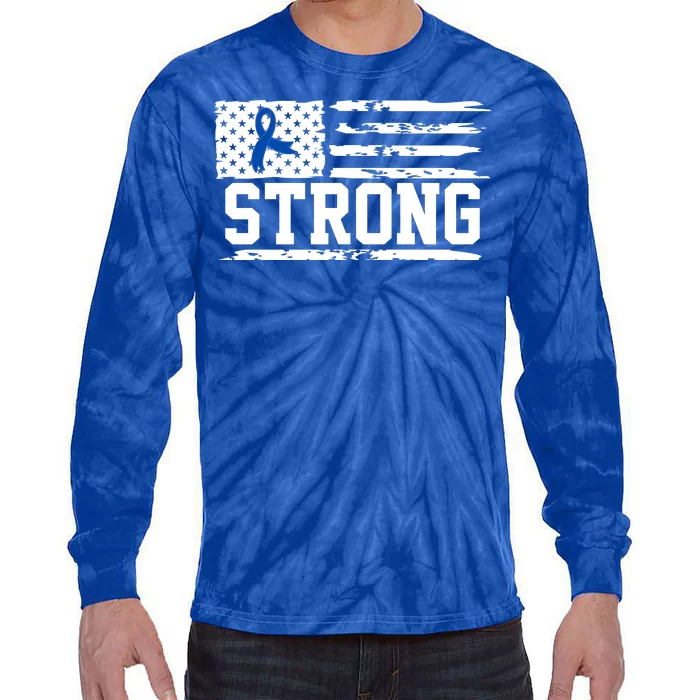 Strong Colon Cancer Awareness Flag Tie-Dye Long Sleeve Shirt