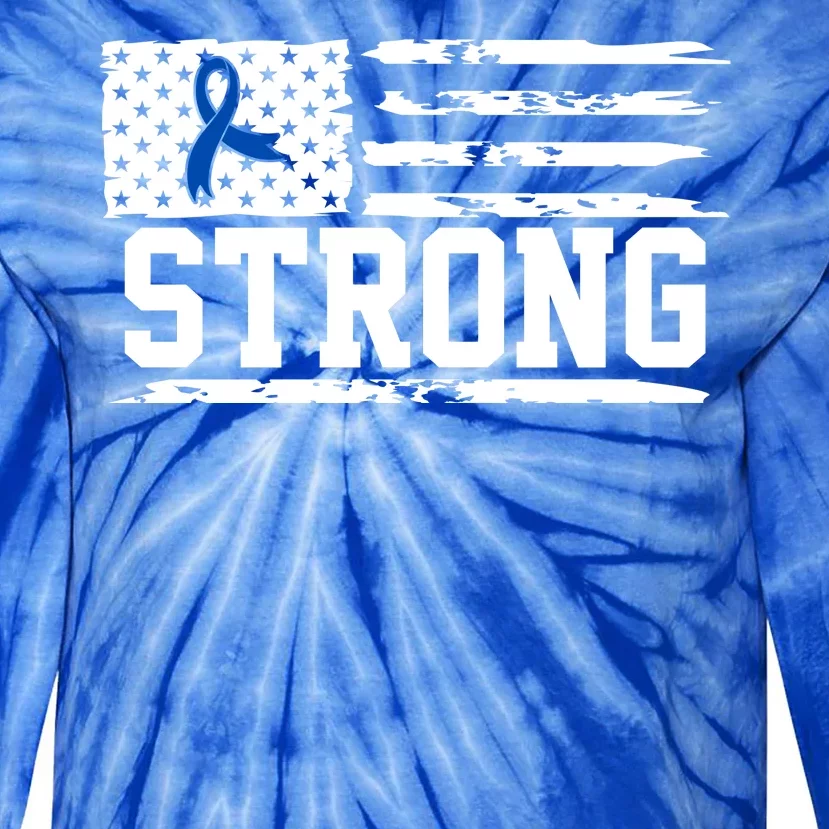 Strong Colon Cancer Awareness Flag Tie-Dye Long Sleeve Shirt