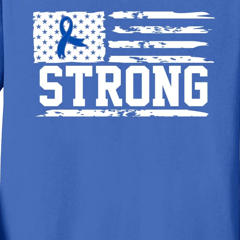 Strong Colon Cancer Awareness Flag Kids Long Sleeve Shirt