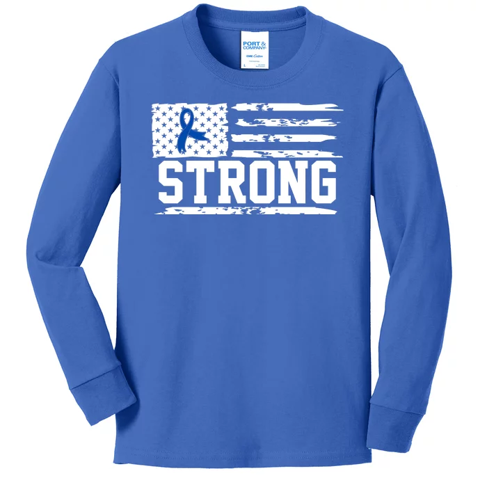 Strong Colon Cancer Awareness Flag Kids Long Sleeve Shirt