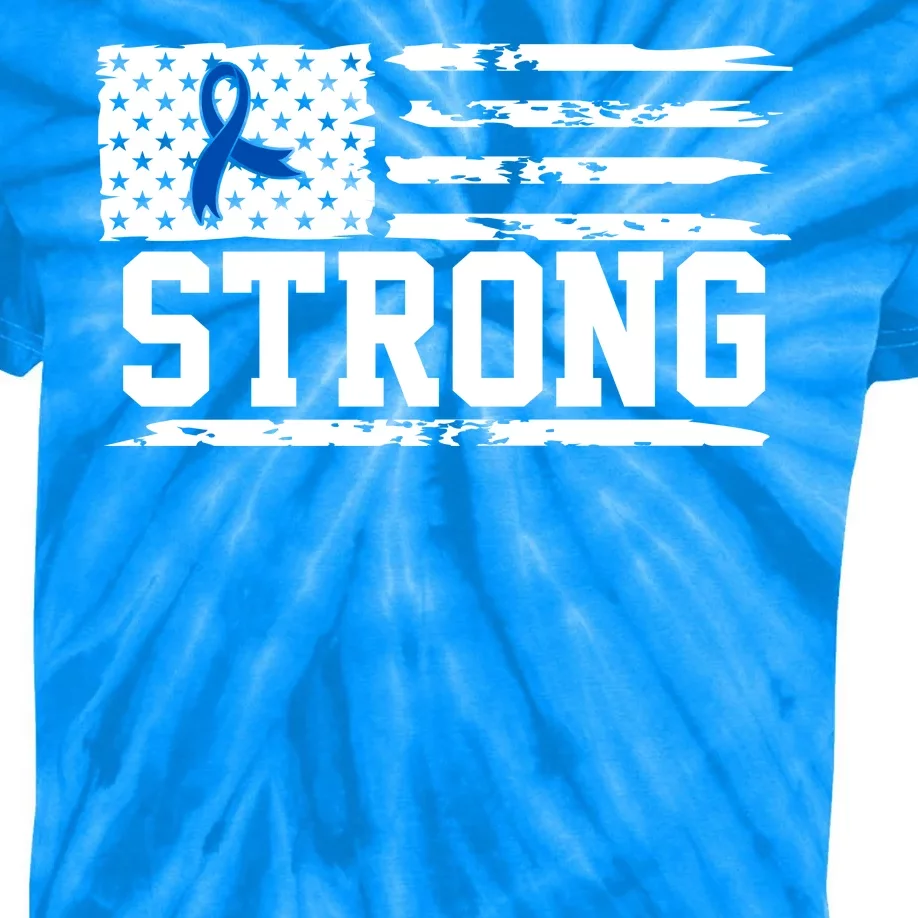 Strong Colon Cancer Awareness Flag Kids Tie-Dye T-Shirt