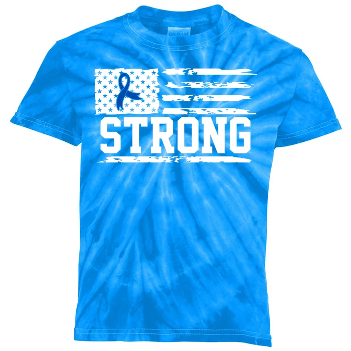 Strong Colon Cancer Awareness Flag Kids Tie-Dye T-Shirt