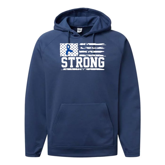 Strong Colon Cancer Awareness Flag Performance Fleece Hoodie