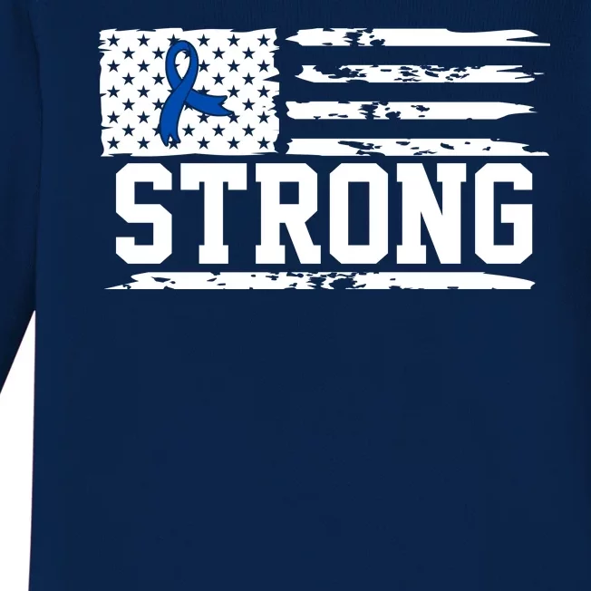 Strong Colon Cancer Awareness Flag Baby Long Sleeve Bodysuit