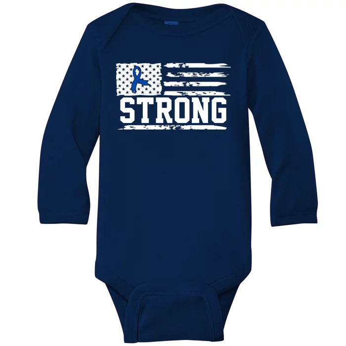 Strong Colon Cancer Awareness Flag Baby Long Sleeve Bodysuit