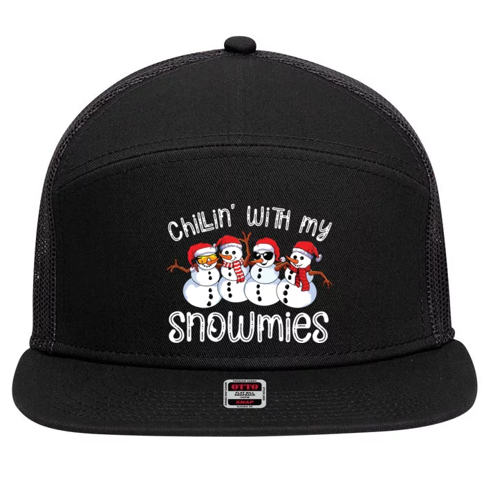 Snowman Christmas Chillin With My Snowmies Ugly Gift 7 Panel Mesh Trucker Snapback Hat