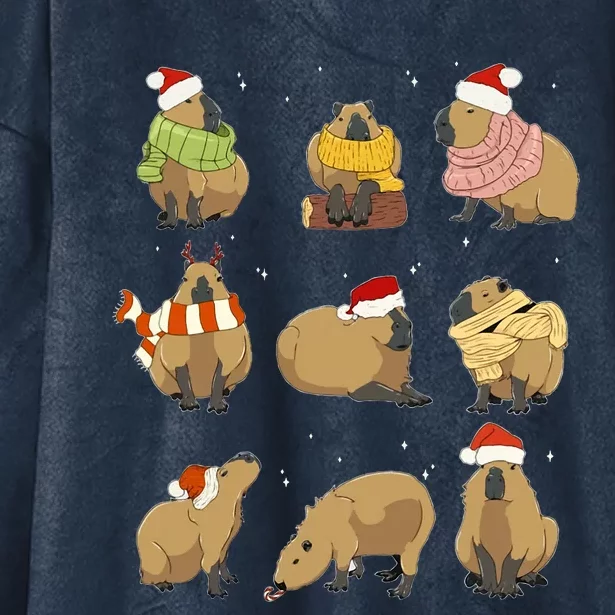 Santa Capybara Crew Christmas Funny Capybaras Lover Xmas PJ Hooded Wearable Blanket