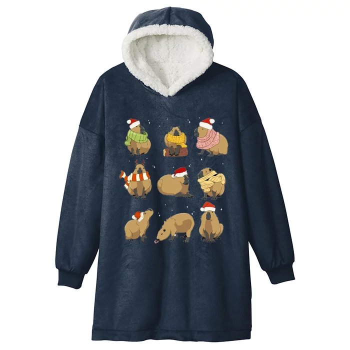 Santa Capybara Crew Christmas Funny Capybaras Lover Xmas PJ Hooded Wearable Blanket