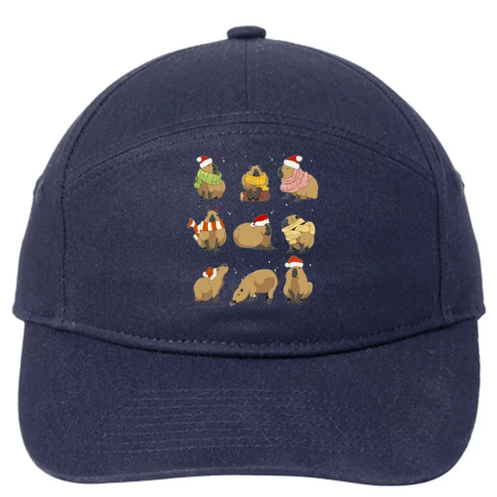 Santa Capybara Crew Christmas Funny Capybaras Lover Xmas PJ 7-Panel Snapback Hat