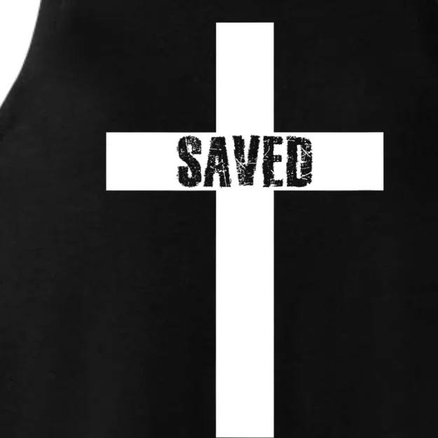 Saved Cross Christian Inspirational Design Ladies Tri-Blend Wicking Tank