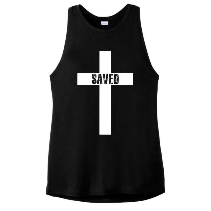 Saved Cross Christian Inspirational Design Ladies Tri-Blend Wicking Tank