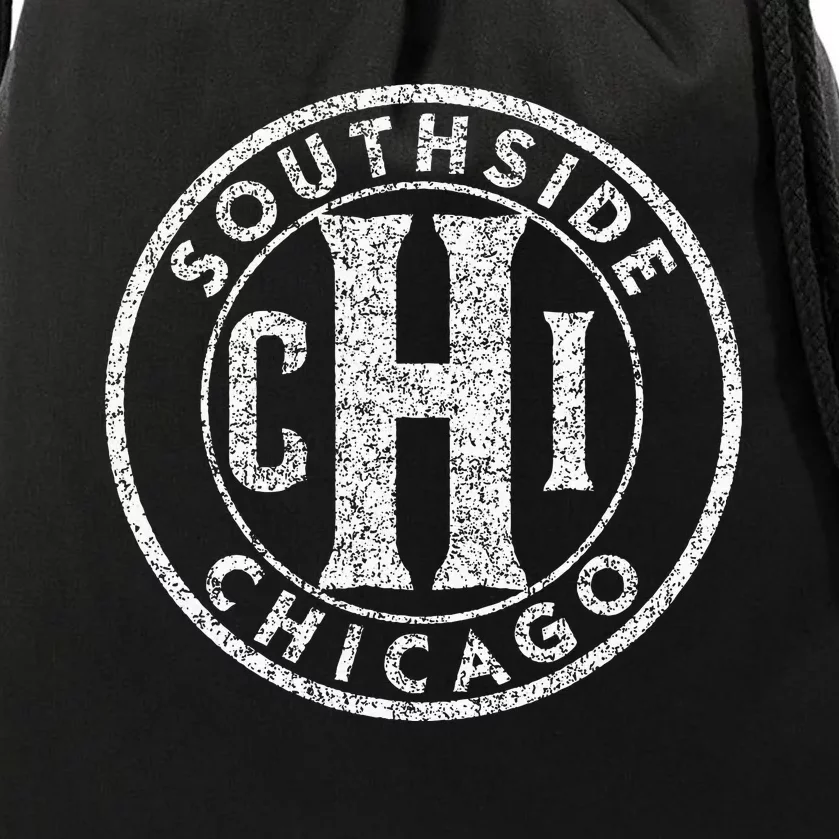 Southside Chicago Chi Circle Sign Distressed Print Drawstring Bag