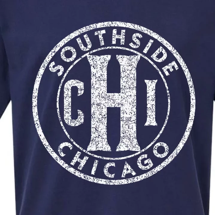 Southside Chicago Chi Circle Sign Distressed Print Sueded Cloud Jersey T-Shirt