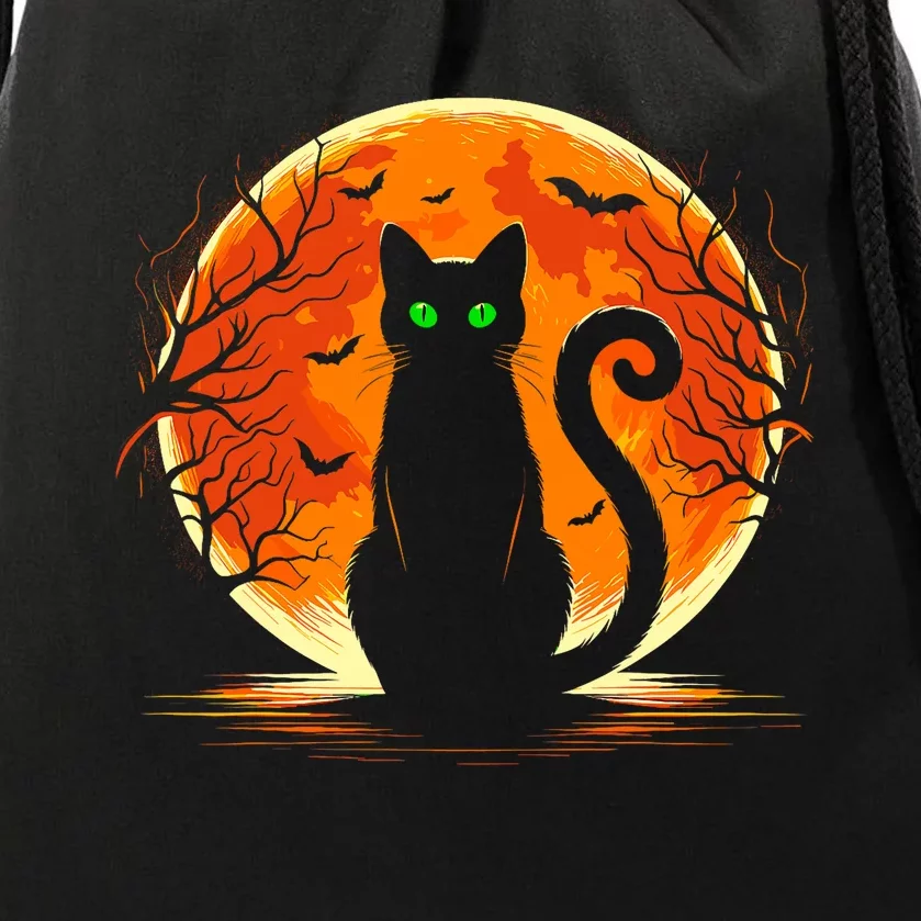 Scary Cat Costume Retro Moon Cat Drawstring Bag