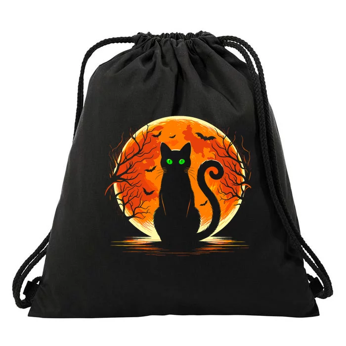 Scary Cat Costume Retro Moon Cat Drawstring Bag