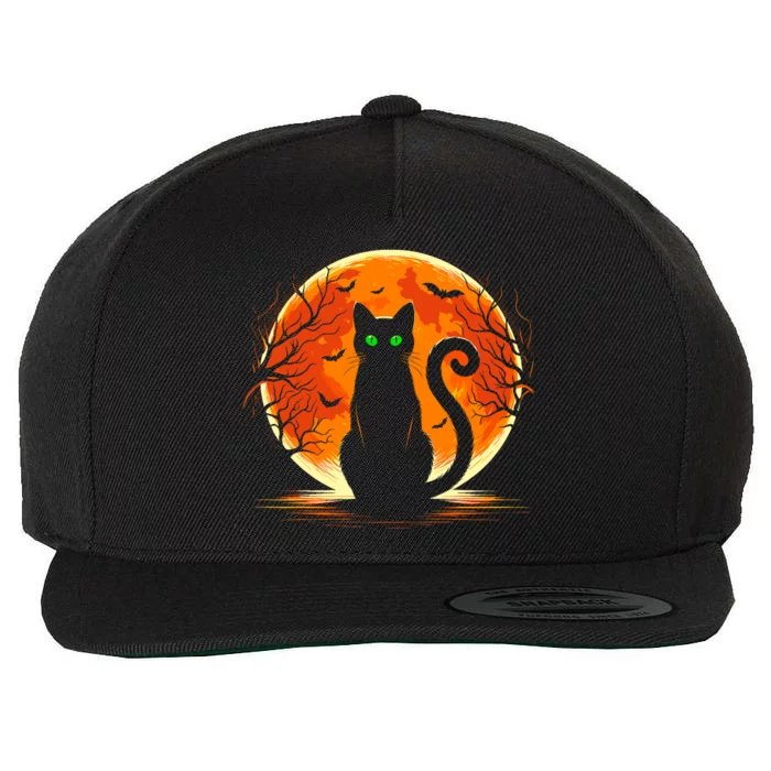 Scary Cat Costume Retro Moon Cat Wool Snapback Cap