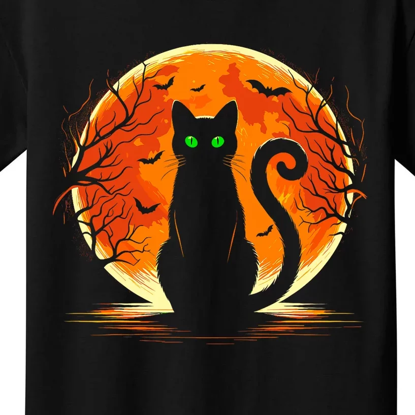 Scary Cat Costume Retro Moon Cat Kids T-Shirt