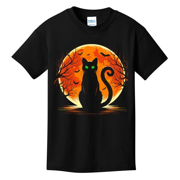 Scary Cat Costume Retro Moon Cat Kids T-Shirt