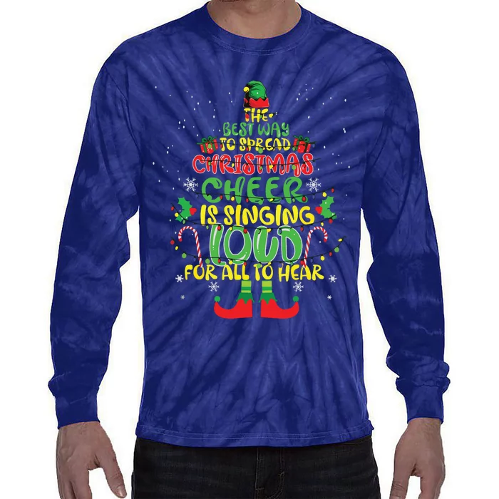 Spread Christmas Cheer Is Singing Loud Xmas Elf Pajama Tie-Dye Long Sleeve Shirt