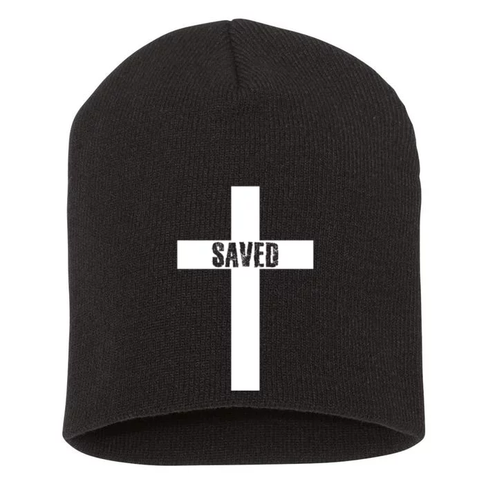 Saved Cross Christian Inspirational Short Acrylic Beanie