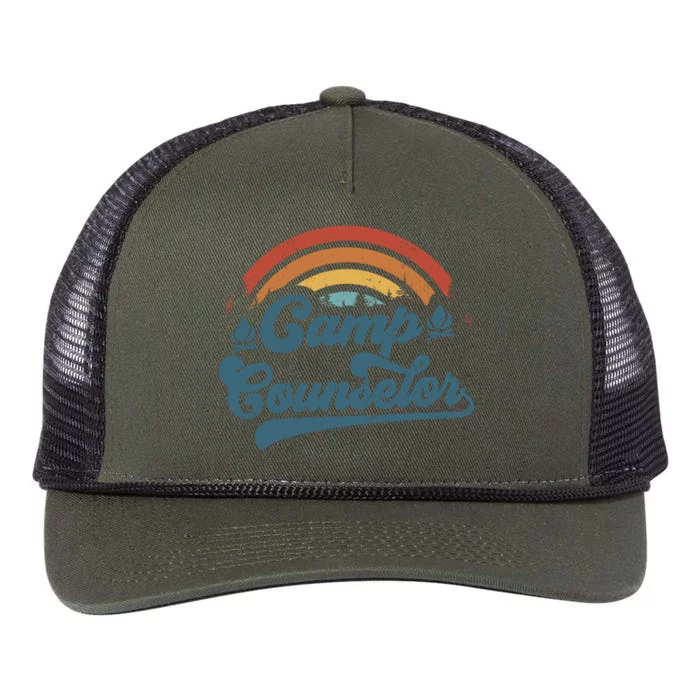 Summer Camp Counselor Staff Groovy Rainbow Camp Counselor Retro Rope Trucker Hat Cap