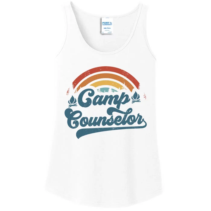 Summer Camp Counselor Staff Groovy Rainbow Camp Counselor Ladies Essential Tank