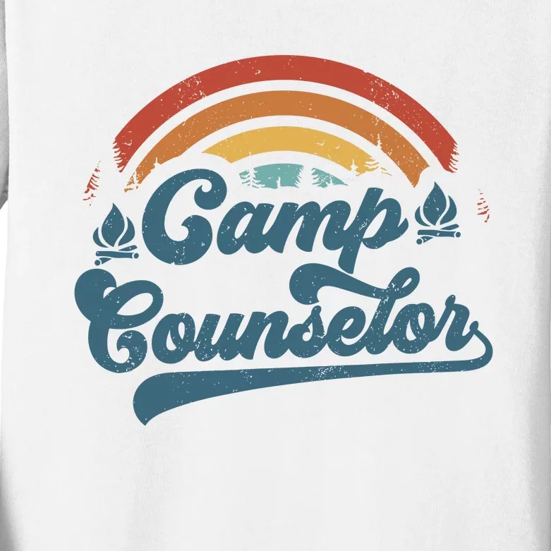 Summer Camp Counselor Staff Groovy Rainbow Camp Counselor Kids Long Sleeve Shirt