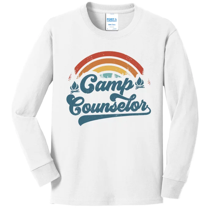 Summer Camp Counselor Staff Groovy Rainbow Camp Counselor Kids Long Sleeve Shirt