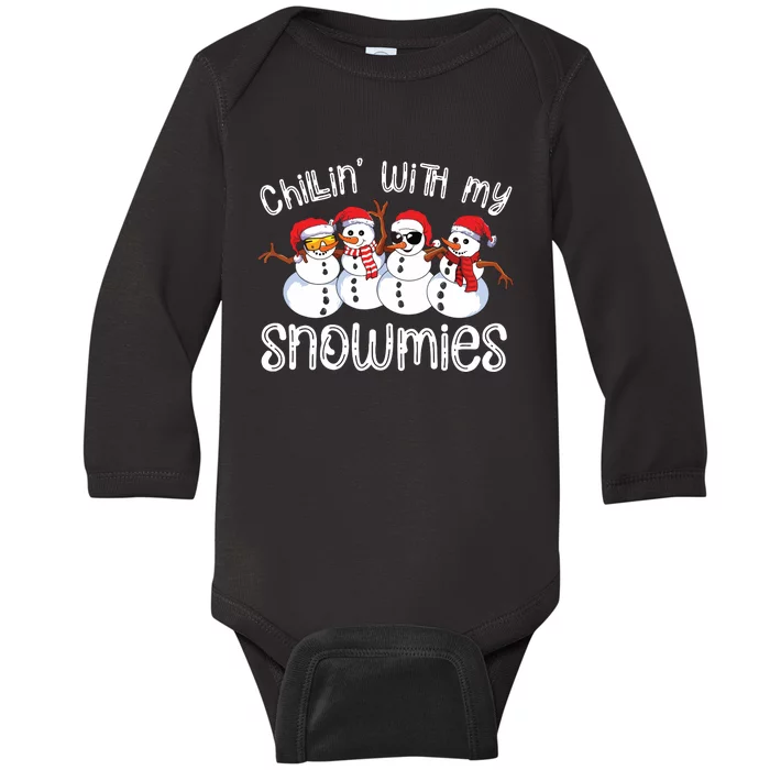 Snowman Christmas Chillin With My Snowmies Ugly Gift Baby Long Sleeve Bodysuit