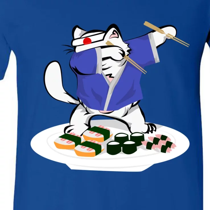 Sushi Chef Cool Gift Dabbing White Cat Meaningful Gift V-Neck T-Shirt