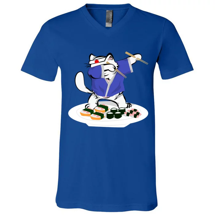 Sushi Chef Cool Gift Dabbing White Cat Meaningful Gift V-Neck T-Shirt