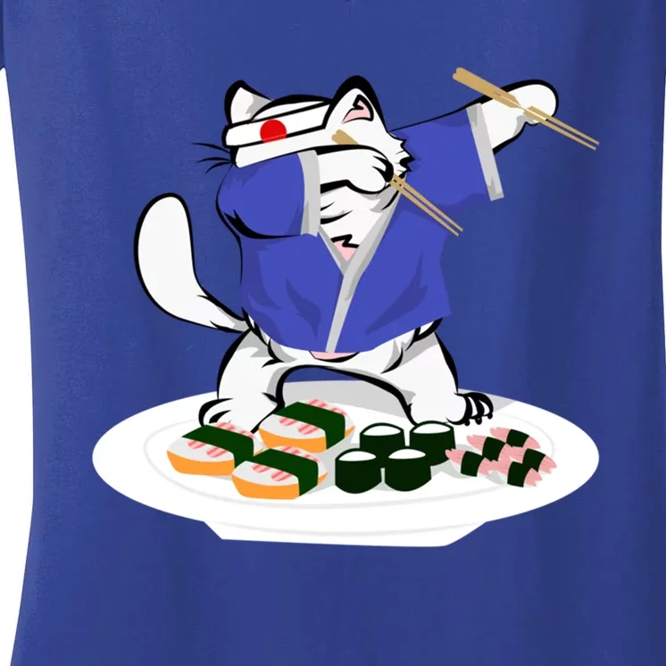 Sushi Chef Cool Gift Dabbing White Cat Meaningful Gift Women's V-Neck T-Shirt