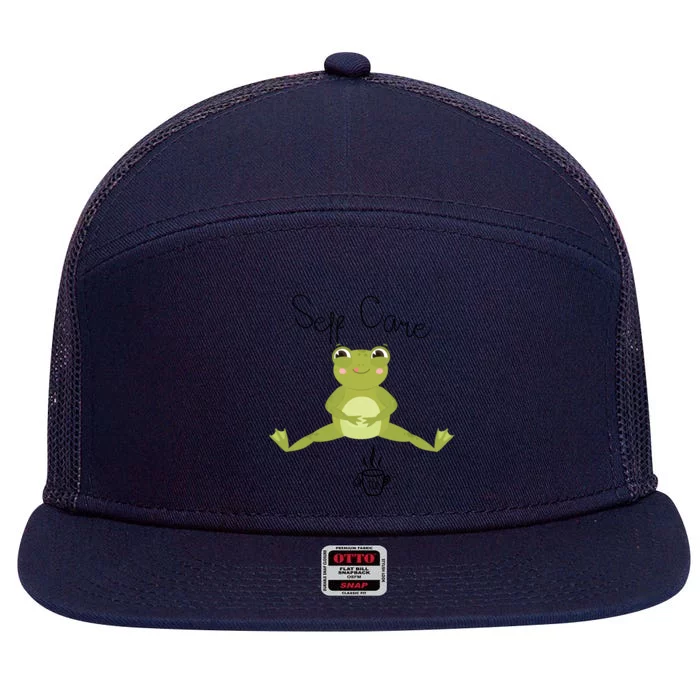 Self Care Cute Kawaii Frog Ing Tea Funny Frog Gift 7 Panel Mesh Trucker Snapback Hat