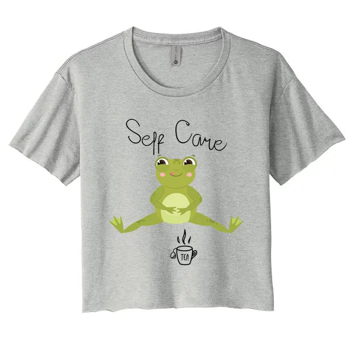 Self Care Cute Kawaii Frog Ing Tea Funny Frog Gift Women's Crop Top Tee