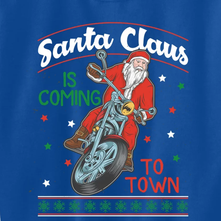 S Christmas Cool Biker Santa Claus Comes To The City Gift Kids Sweatshirt