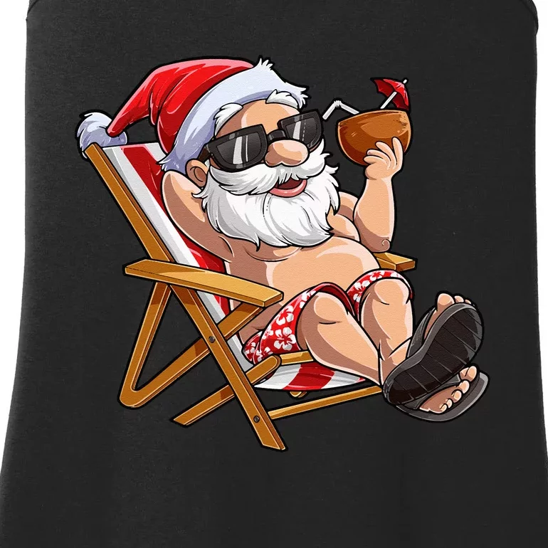 Santa Claus Christmas in July Tropical Hawaiian Xmas Ladies Essential Tank