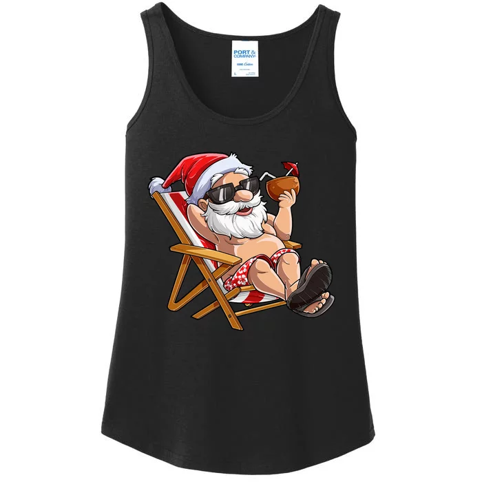 Santa Claus Christmas in July Tropical Hawaiian Xmas Ladies Essential Tank